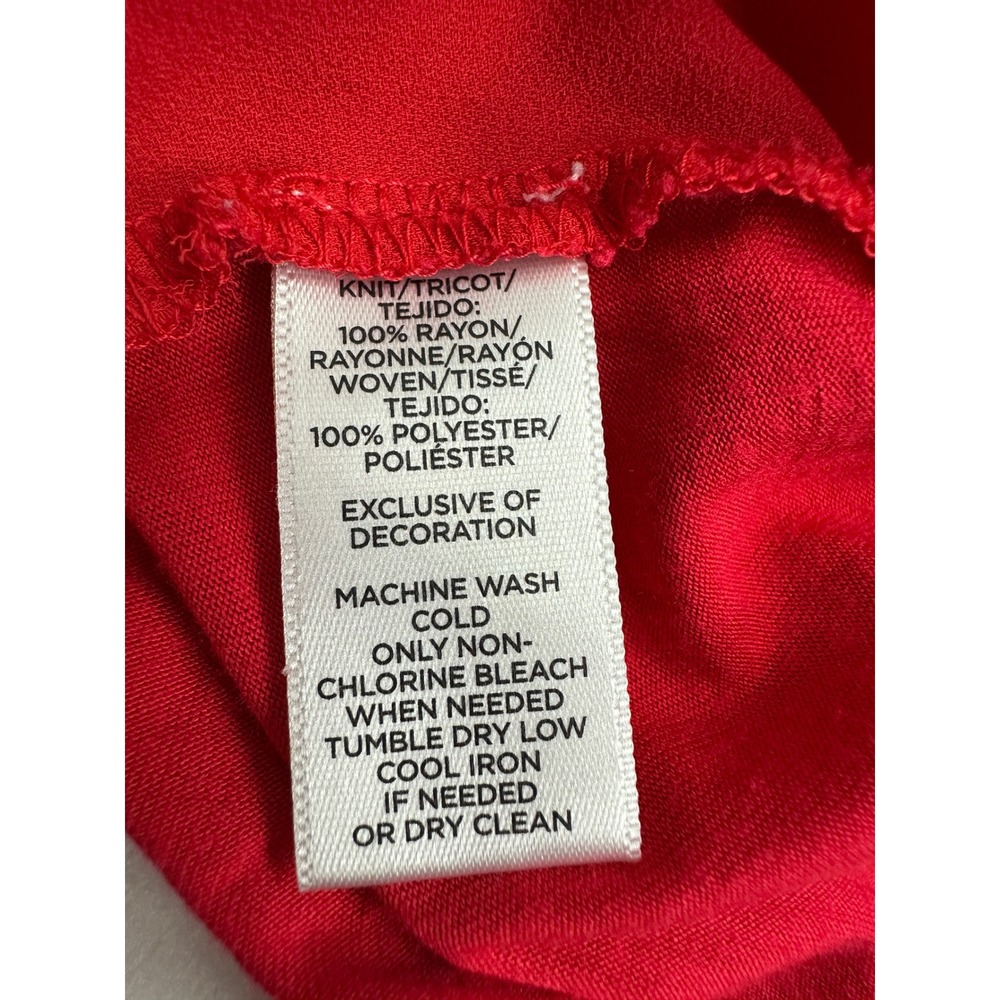 LOFT Mixed Media Blouse Women S Red Ladder Lace Trim Short Sleeve Round Neck - Picture 5 of 7